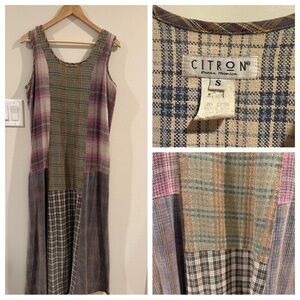 Vintage Citron Santa Monica Patchwork Plaid Linen Cotton Maxi Dress Size S